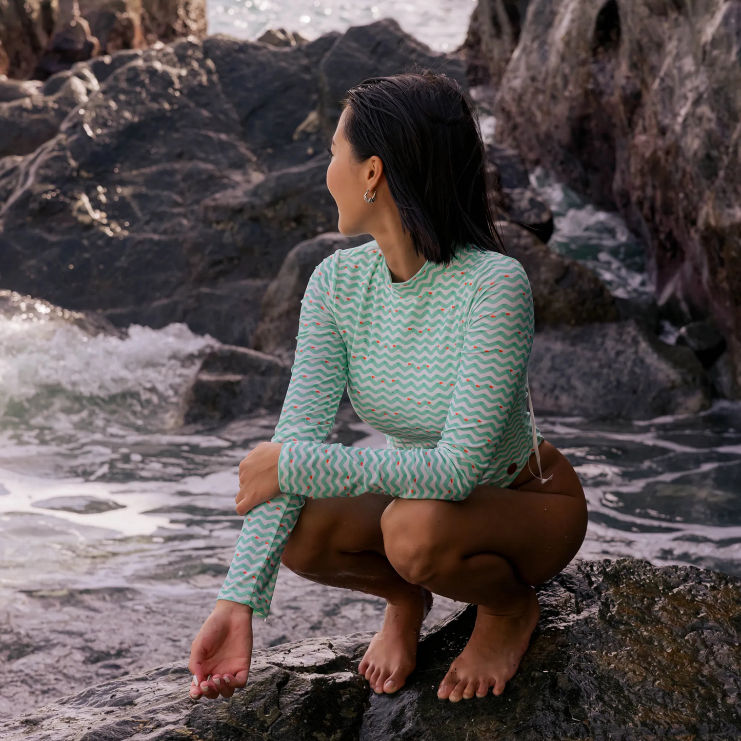 長袖後拉鍊連身快乾泳衣