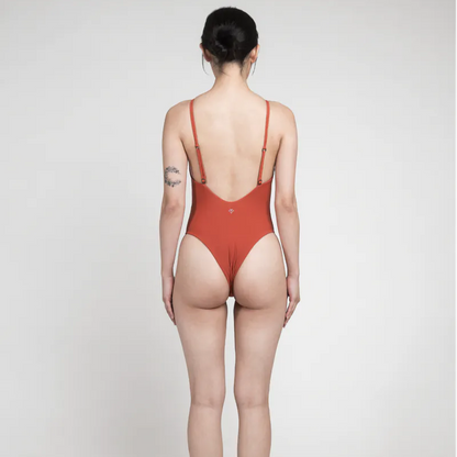 平口極細雙帶 露背連身泳裝