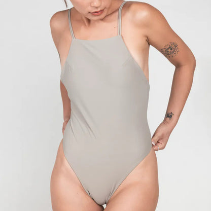 平口極細雙帶 露背連身泳裝
