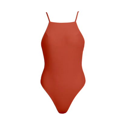 平口極細雙帶 露背連身泳裝